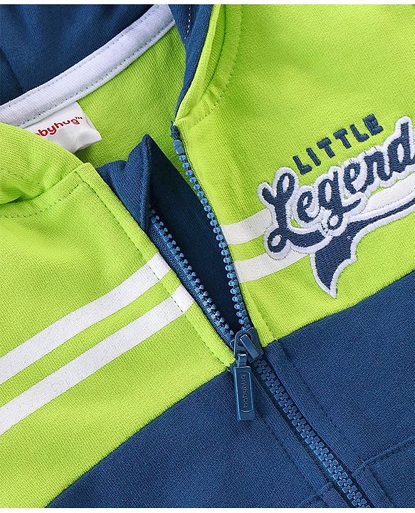 Babyhug Cotton Full Sleeves Cut & Sew SweatJacket with Zipper & Hood - Blue