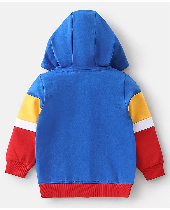 Babyhug Cotton Knit Full Sleeves Hooded Sweat Shirt with Cut & Sew Design - Blue