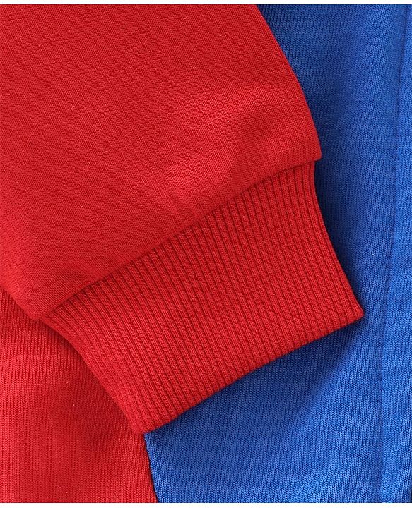 Babyhug Cotton Knit Full Sleeves Hooded Sweat Shirt with Cut & Sew Design - Blue