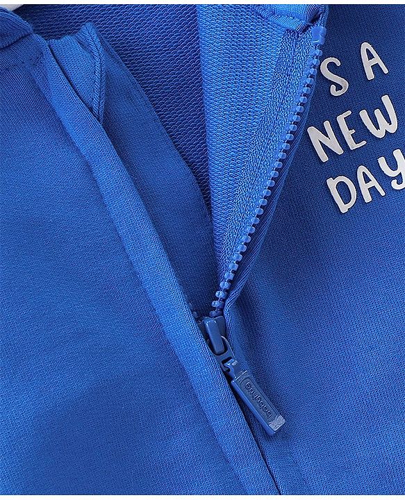 Babyhug Cotton Knit Full Sleeves Hooded Sweat Shirt with Cut & Sew Design - Blue