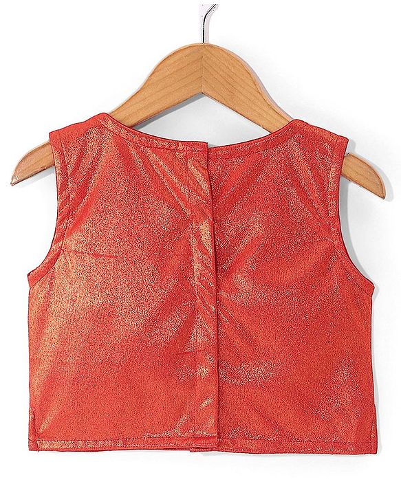 Babyhug Sleeveless Embroidered Shimmer Net Choli With Embroidered Shimmer Net Lehenga And Dupatta Set - Red