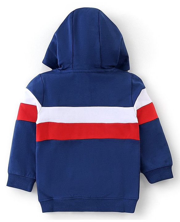 Babyhug Cotton Knit Full Sleeves Hooded Sweat Jacket with Cut & Sew Design - Navy Blue