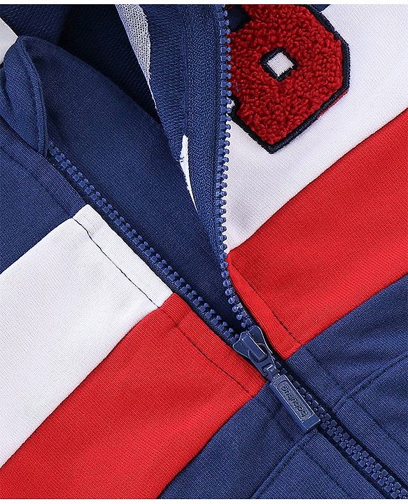 Babyhug Cotton Knit Full Sleeves Hooded Sweat Jacket with Cut & Sew Design - Navy Blue