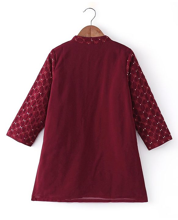 Babyhug Full Sleeves Sequined Embroidered Kurta Dhoti Set - Maroon