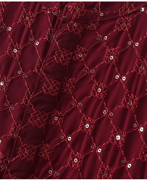 Babyhug Full Sleeves Sequined Embroidered Kurta Dhoti Set - Maroon