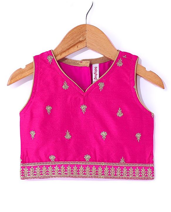 Babyhug Sleeveless Lehenga Choli And Dupatta Set With Floral Embroidered - Hot Pink