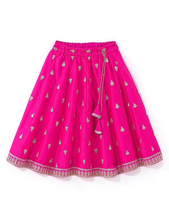 Babyhug Sleeveless Lehenga Choli And Dupatta Set With Floral Embroidered - Hot Pink