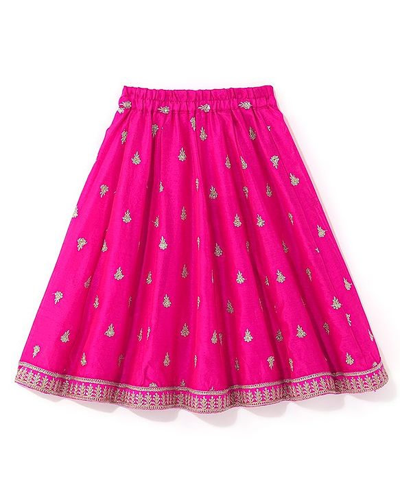 Babyhug Sleeveless Lehenga Choli And Dupatta Set With Floral Embroidered - Hot Pink
