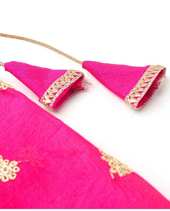 Babyhug Sleeveless Lehenga Choli And Dupatta Set With Floral Embroidered - Hot Pink