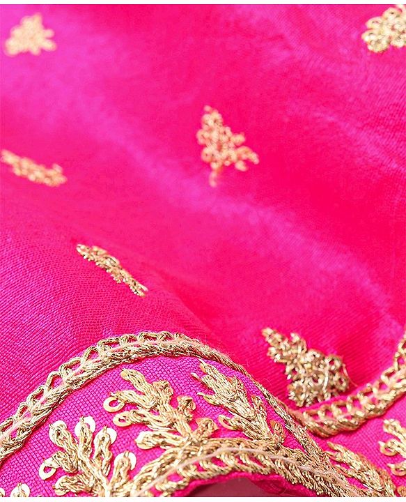 Babyhug Sleeveless Lehenga Choli And Dupatta Set With Floral Embroidered - Hot Pink