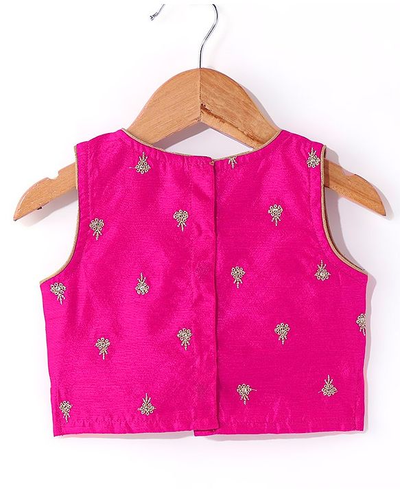 Babyhug Sleeveless Lehenga Choli And Dupatta Set With Floral Embroidered - Hot Pink