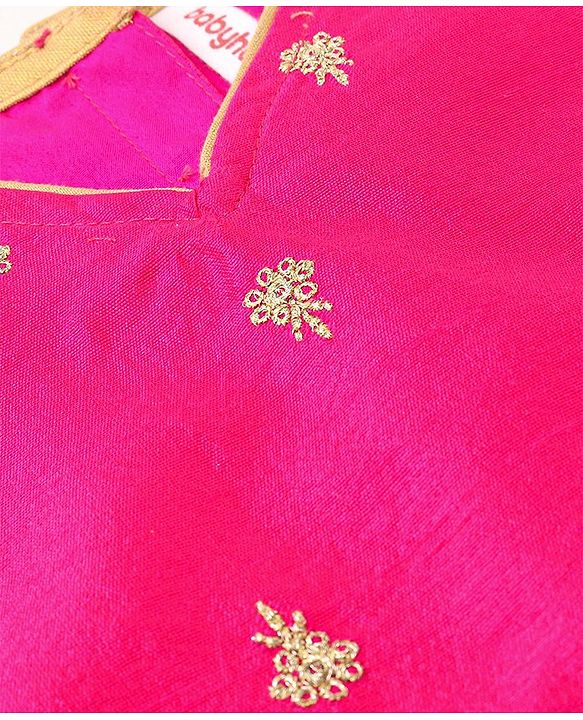 Babyhug Sleeveless Lehenga Choli And Dupatta Set With Floral Embroidered - Hot Pink