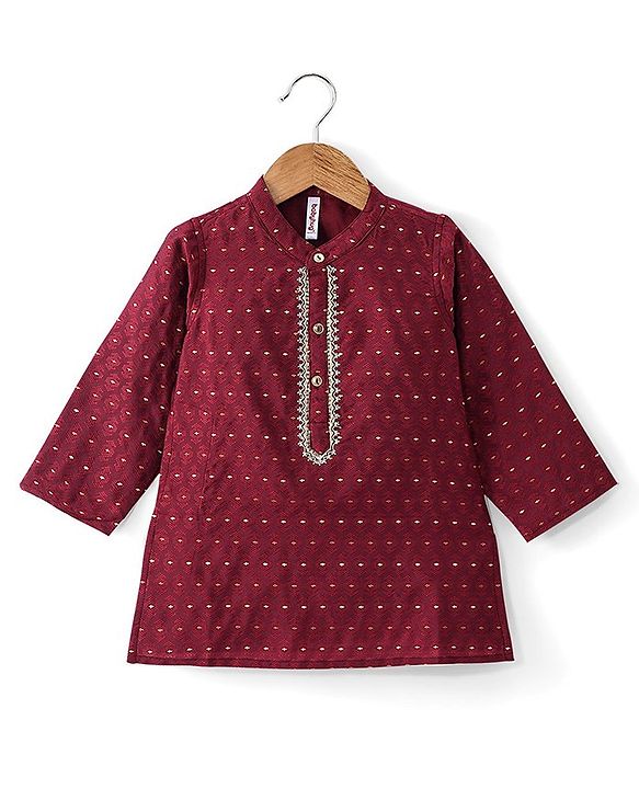 Babyhug Dobby Full Sleeves Embroidered Kurta with Solid Dhoti Set - Maroon