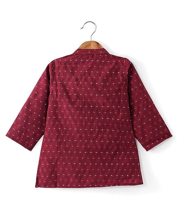 Babyhug Dobby Full Sleeves Embroidered Kurta with Solid Dhoti Set - Maroon
