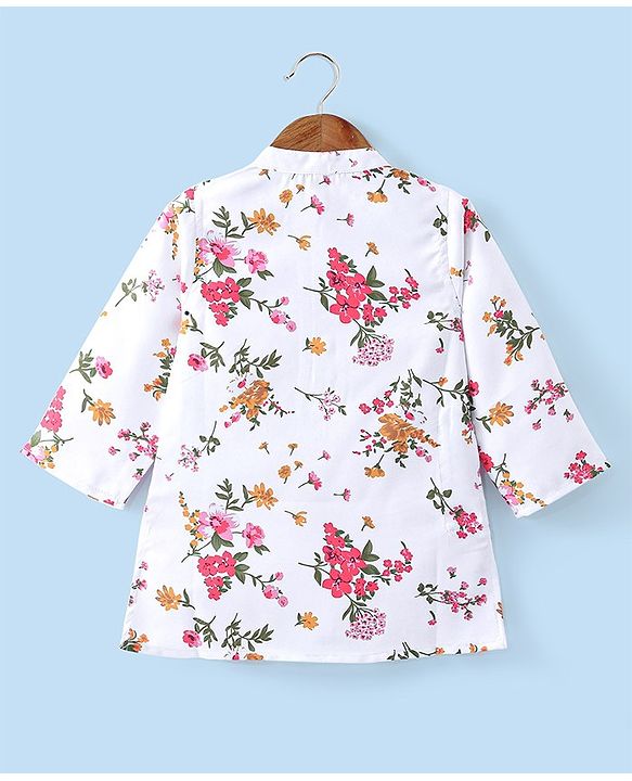 Babyhug 100% Cotton Woven Full Sleeves Kurta and Dhoti Set Floral Print - Ivory & Yellow