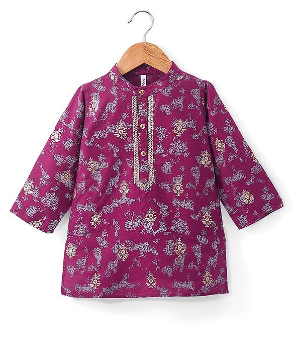 Babyhug Full Sleeves Floral Printed Kurta Dhoti Set - Purple