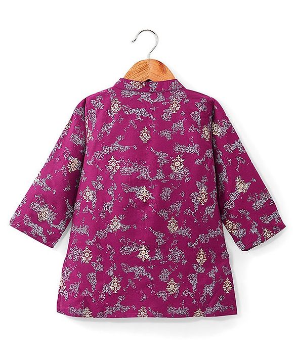 Babyhug Full Sleeves Floral Printed Kurta Dhoti Set - Purple