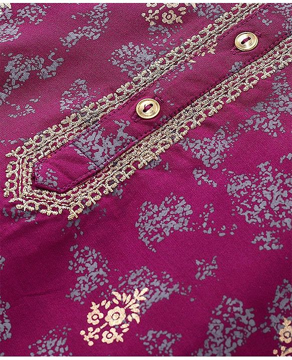 Babyhug Full Sleeves Floral Printed Kurta Dhoti Set - Purple
