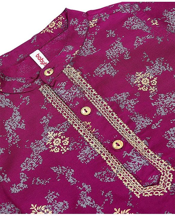 Babyhug Full Sleeves Floral Printed Kurta Dhoti Set - Purple