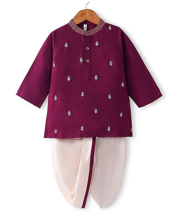 Babyhug Full Sleeves Floral Embroidered Kurta Dhoti Set - Magenta