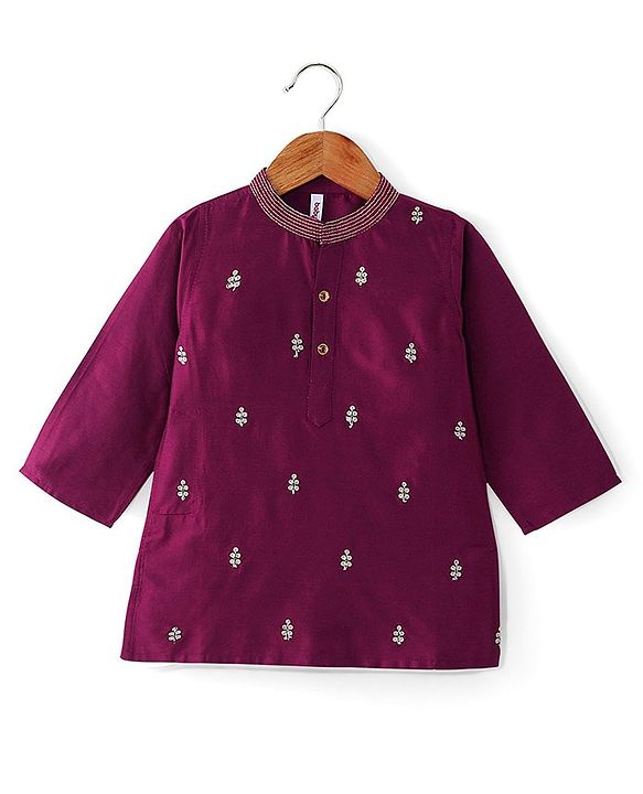 Babyhug Full Sleeves Floral Embroidered Kurta Dhoti Set - Magenta