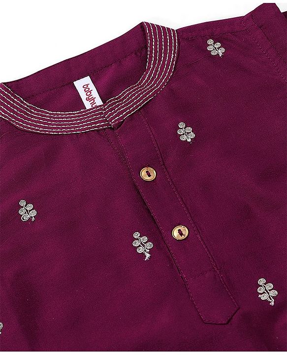 Babyhug Full Sleeves Floral Embroidered Kurta Dhoti Set - Magenta
