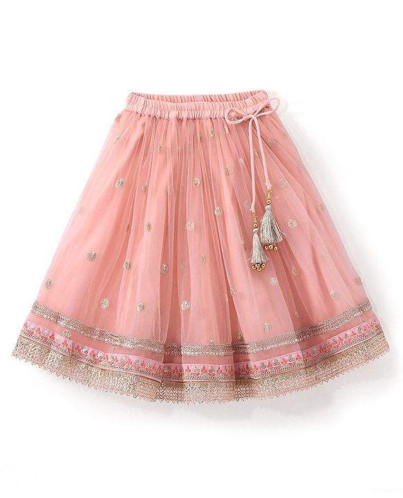 Babyhug Sleeveless Choli with Net Embroidered Lehenga  and Dupatta Set - Peach