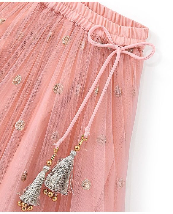 Babyhug Sleeveless Choli with Net Embroidered Lehenga  and Dupatta Set - Peach