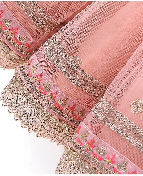 Babyhug Sleeveless Choli with Net Embroidered Lehenga  and Dupatta Set - Peach
