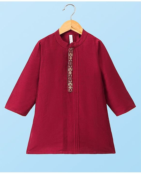 Babyhug Full Sleeves Kurta with Pyjama Set & Embroidery on Placket - Maroon