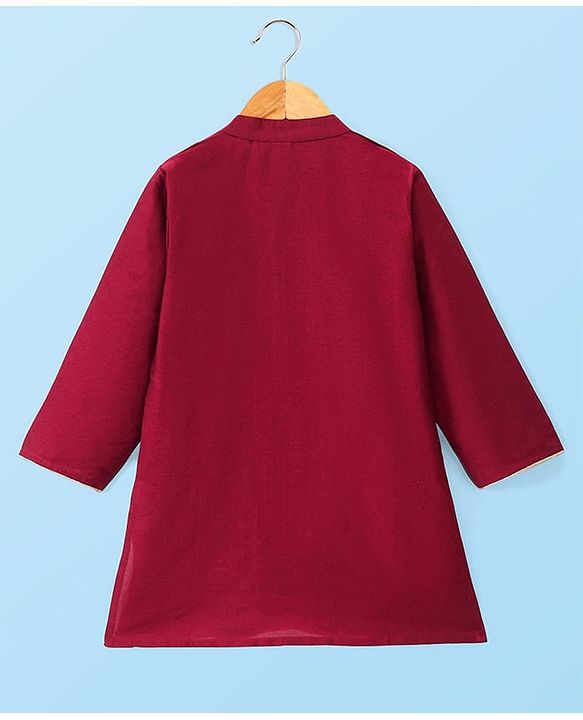 Babyhug Full Sleeves Kurta with Pyjama Set & Embroidery on Placket - Maroon