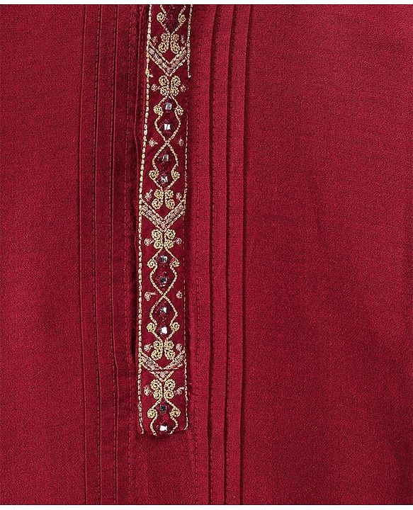 Babyhug Full Sleeves Kurta with Pyjama Set & Embroidery on Placket - Maroon