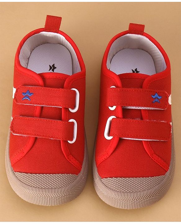 Cute Walk by Babyhug Solid Colour Casual Shoes with Velcro Closure - Red