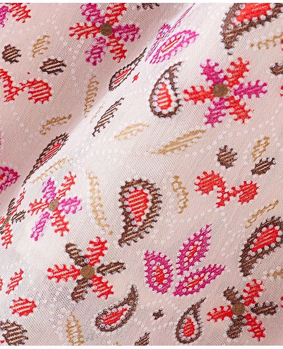 Babyhug Cotton Sleeveless Ethnic Dress Floral Printed - White & Pink