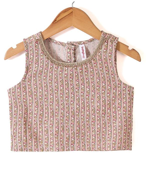 Babyhug 100% Cotton Knit Half Sleeves Embroidered Jacket with Bandhani Printed Top and Palazzo Set - Brown