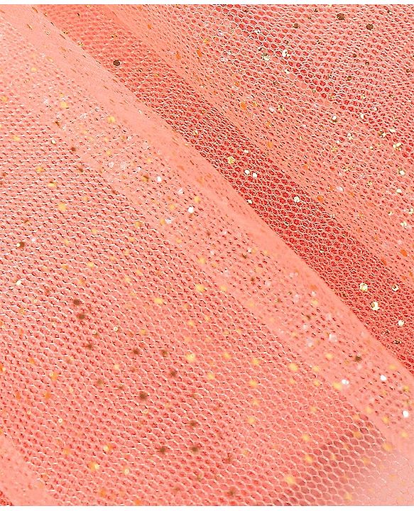 Babyhug Sleeveless Chanderi Embrodered Choli With Shimmer Net Tiered Lehenga And Dupatta- Peach