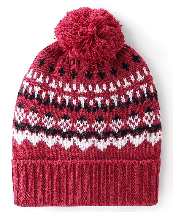 Babyhug Woollen Cap with Pompom - Multicolour