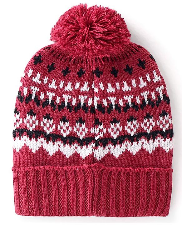 Babyhug Woollen Cap with Pompom - Multicolour