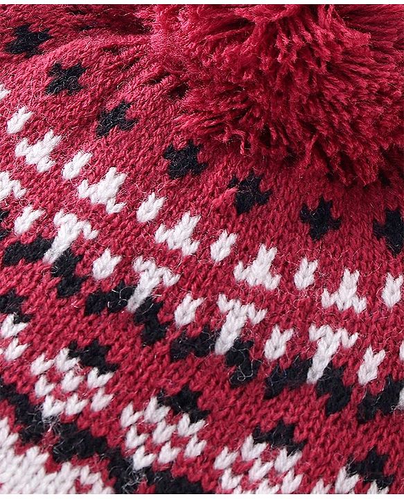 Babyhug Woollen Cap with Pompom - Multicolour