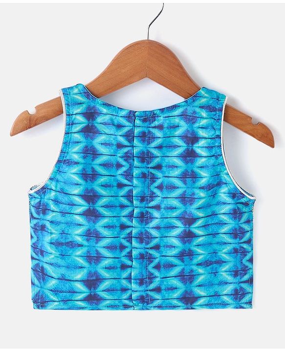 Babyhug Sleeveless Printed Sequenced Choli With Printed Lehenga And Dupatta- Blue