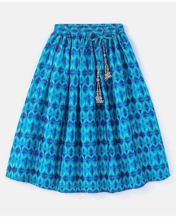 Babyhug Sleeveless Printed Sequenced Choli With Printed Lehenga And Dupatta- Blue