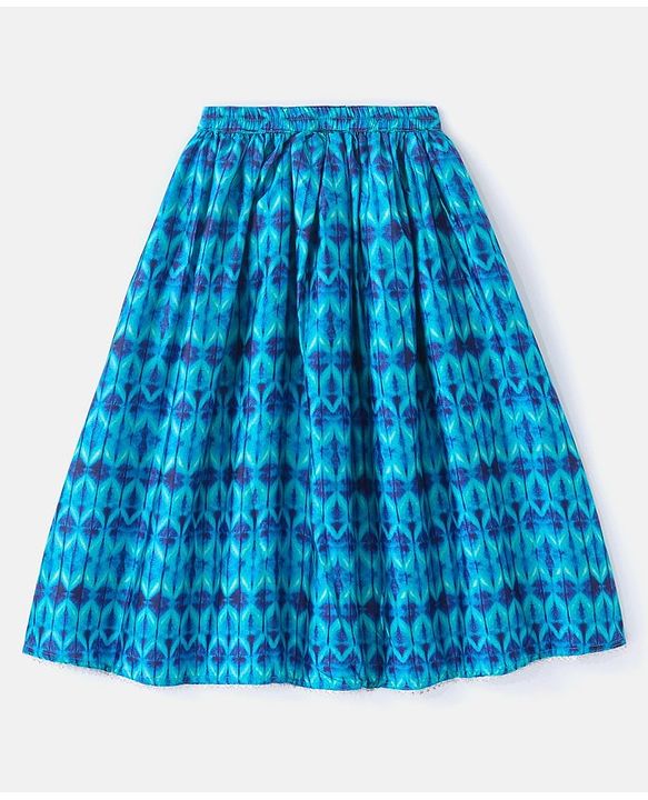 Babyhug Sleeveless Printed Sequenced Choli With Printed Lehenga And Dupatta- Blue