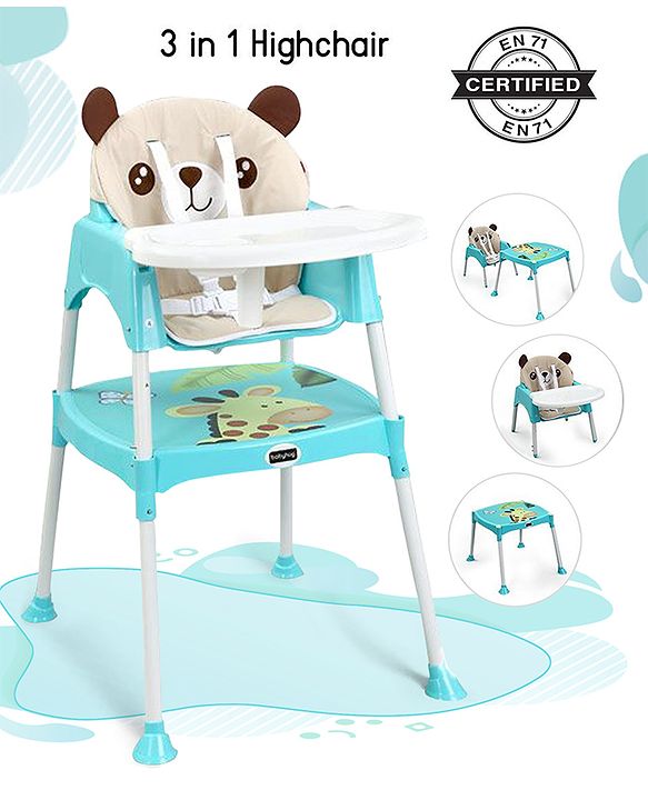 Babyhug 3 in 1 Play & Grow High Chair With 5 Point Safety Harness And Anti-Slip Base  - Blue