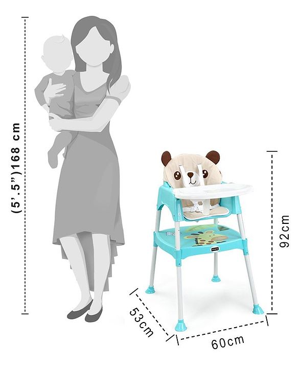 Babyhug 3 in 1 Play & Grow High Chair With 5 Point Safety Harness And Anti-Slip Base  - Blue