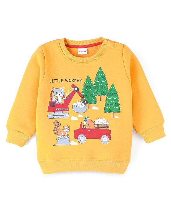 Babyhug Brushed Fleece Full Sleeves Sweatshirt with Chipmunks Graphics Print - Yellow