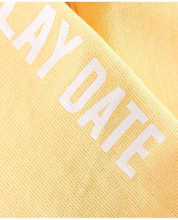Babyhug Full Sleeves Cut & Sew Hooded Sweat Jacket With Happy Face Graphics - Yellow  & Blue