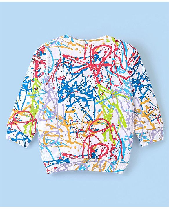 Babyhug Cotton Knit Full Sleeves Colour Splash Printed Sweatshirt - White