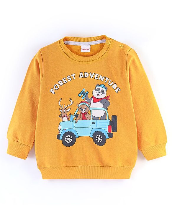 Babyhug Cotton Knit Full Sleeves Sweatshirt with Forest Adventure Graphics Print - Yellow