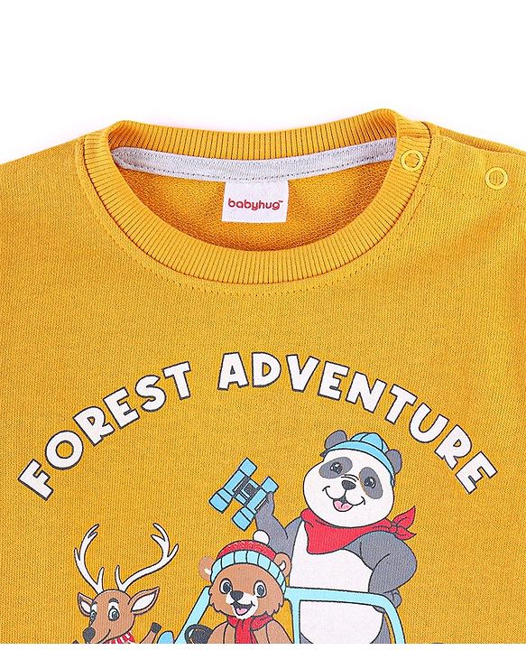 Babyhug Cotton Knit Full Sleeves Sweatshirt with Forest Adventure Graphics Print - Yellow