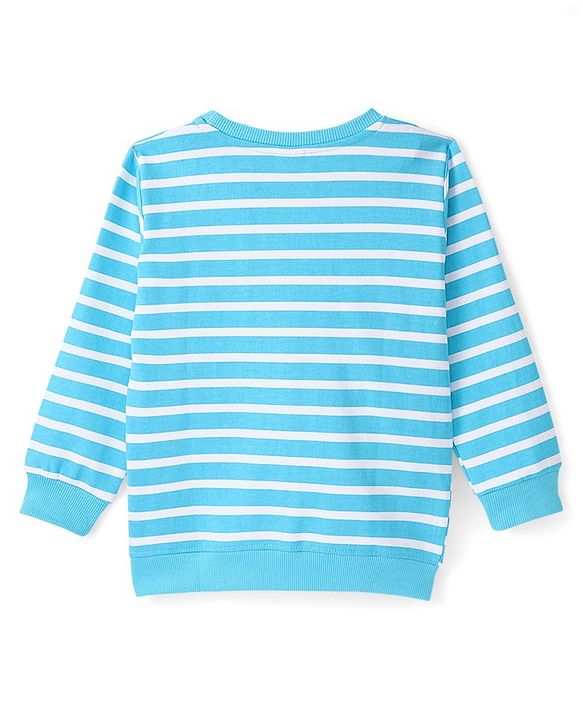 Babyhug Cotton Knit Full Sleeves Striped Sweat Shirt with Fox Graphics - Blue